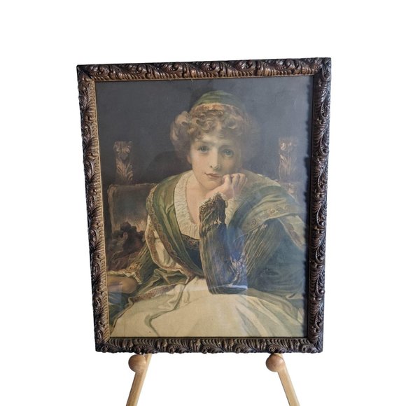 Antique Portrait Print of Oil Painting in Gesso Wo - Picture 1 of 6